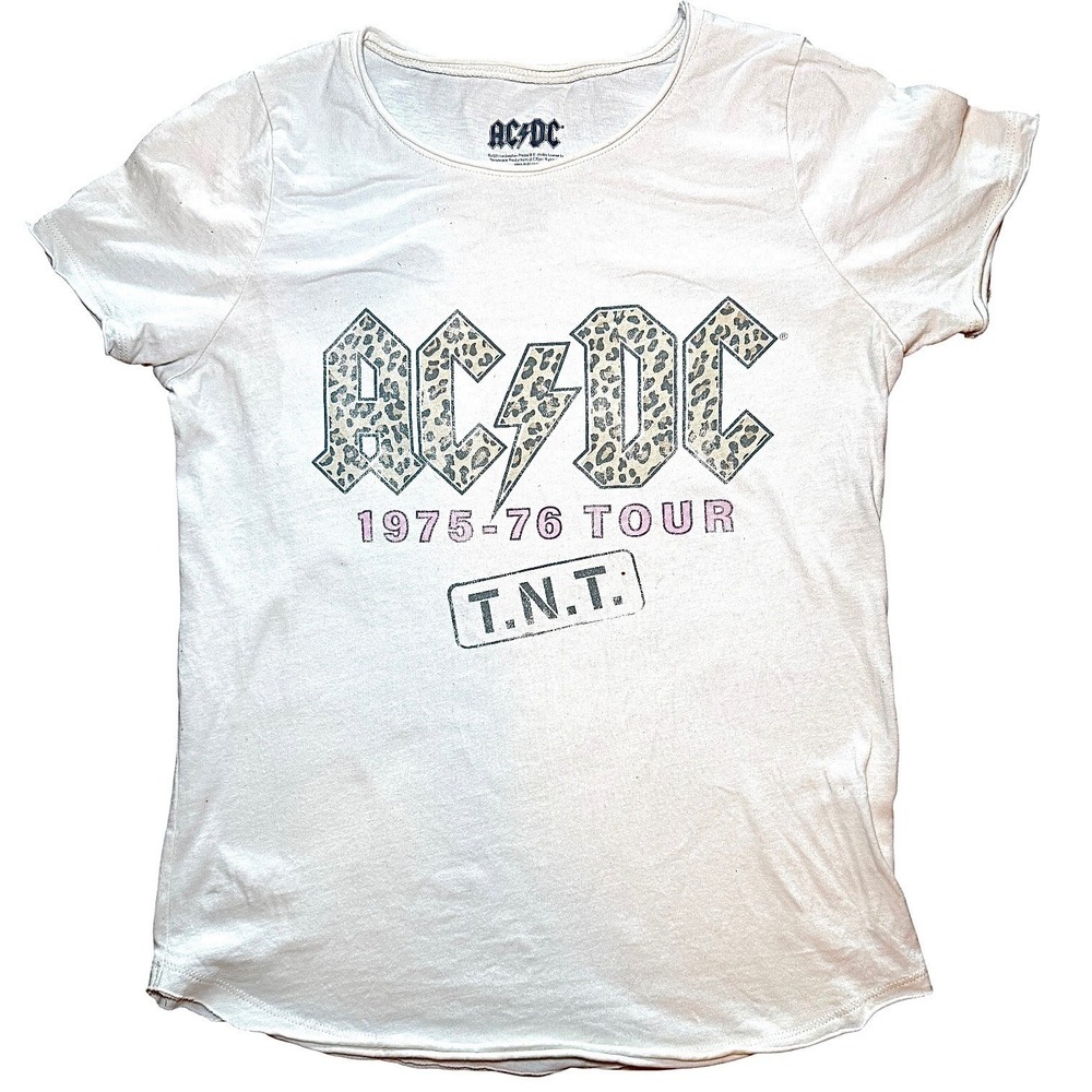 ACDC T.N.T. 1975-76 Tour Graphic T-Shirt Leopard Print White Mens Medium - Picture 7 of 9